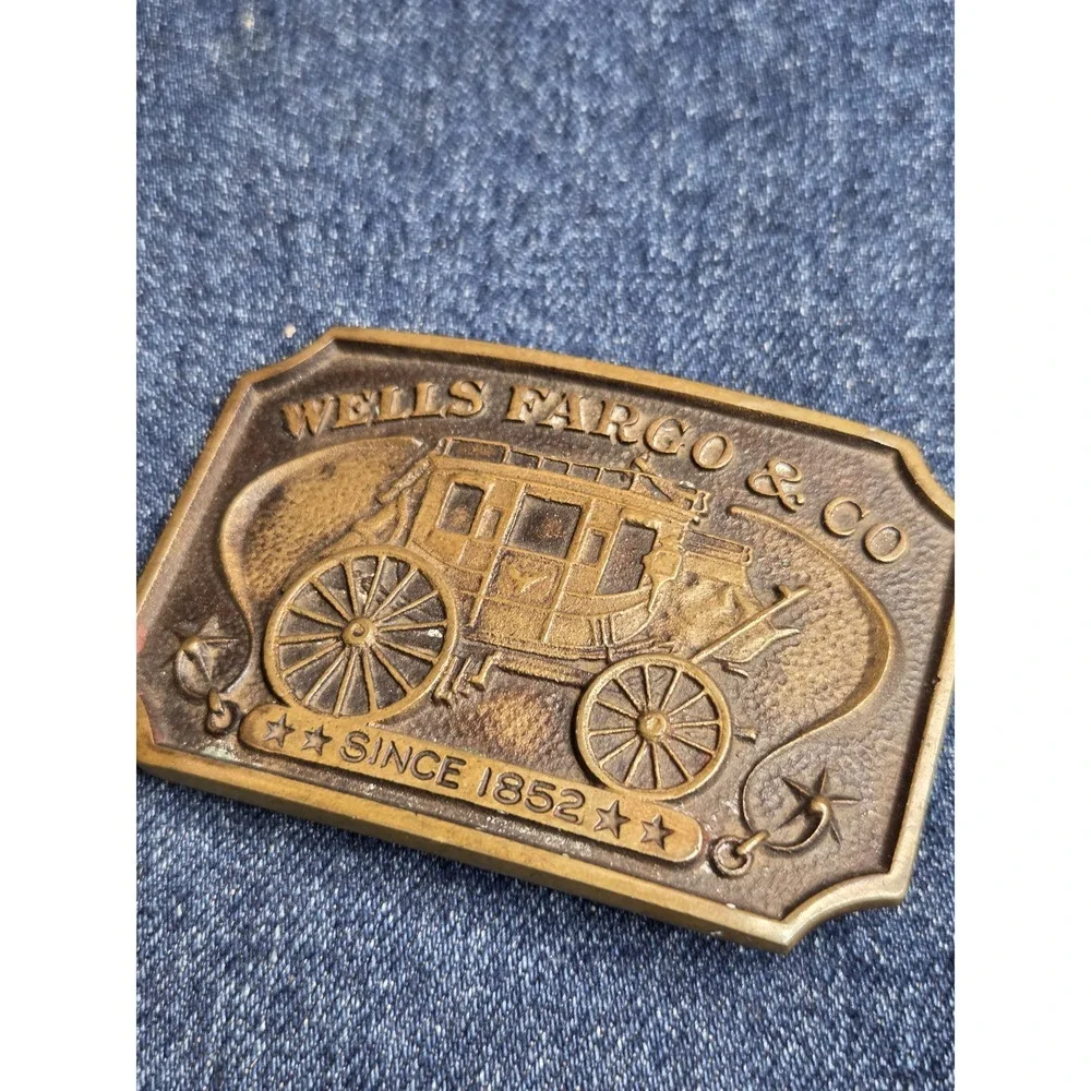 Wells Fargo 1973 Vintage Commemorative Brass Buckle - Rectangle